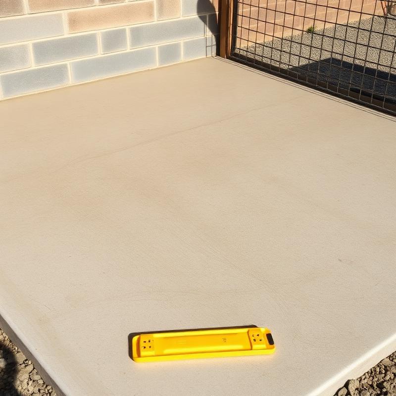 Smooth poured concrete slab foundation with chalk lines and float