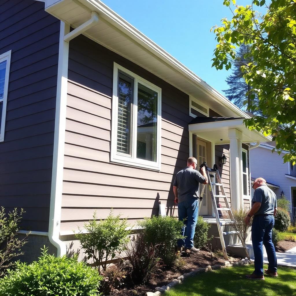 Contractors installing new vinyl siding on a suburban home exterior